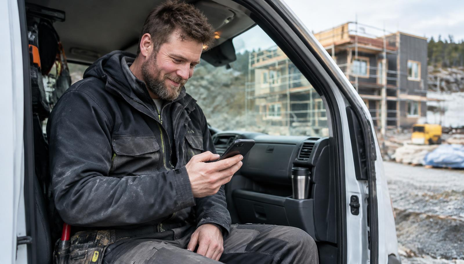 Håndverker som mottar en ny forespørsel på mobilen
